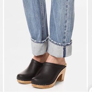 No. 6 Old School High Heel Clog Black Leather Wood Heel Like New Condition SZ 7